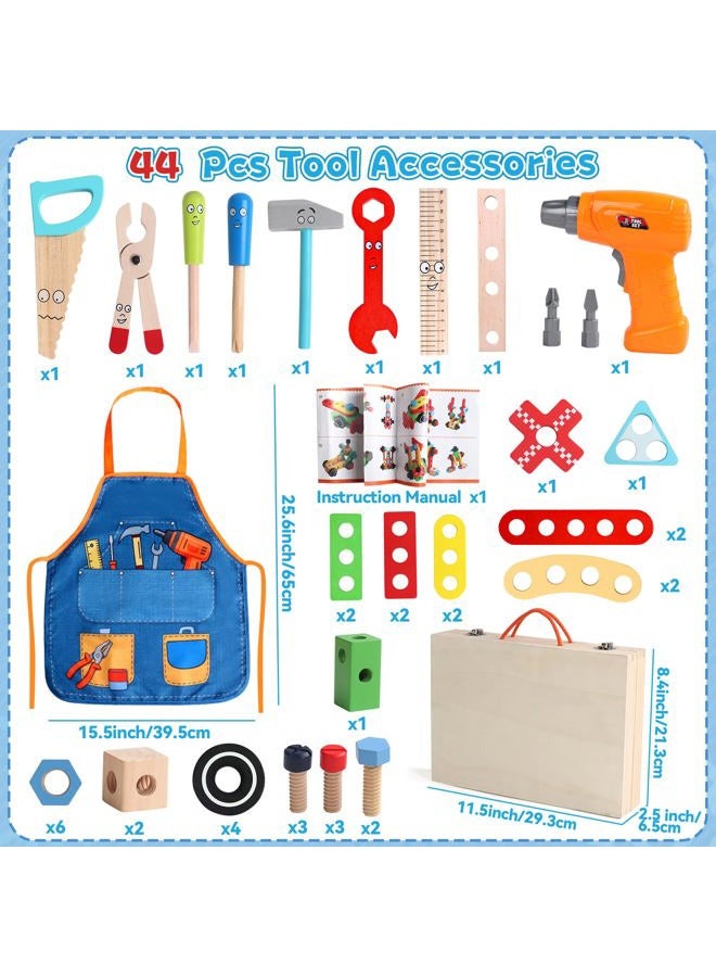TONZE Kids Tool Set 43 PCS Wooden Toys for 3+ Year Old Boys Girls Prtend Play Tools for Kids with Storage Box - Image 3