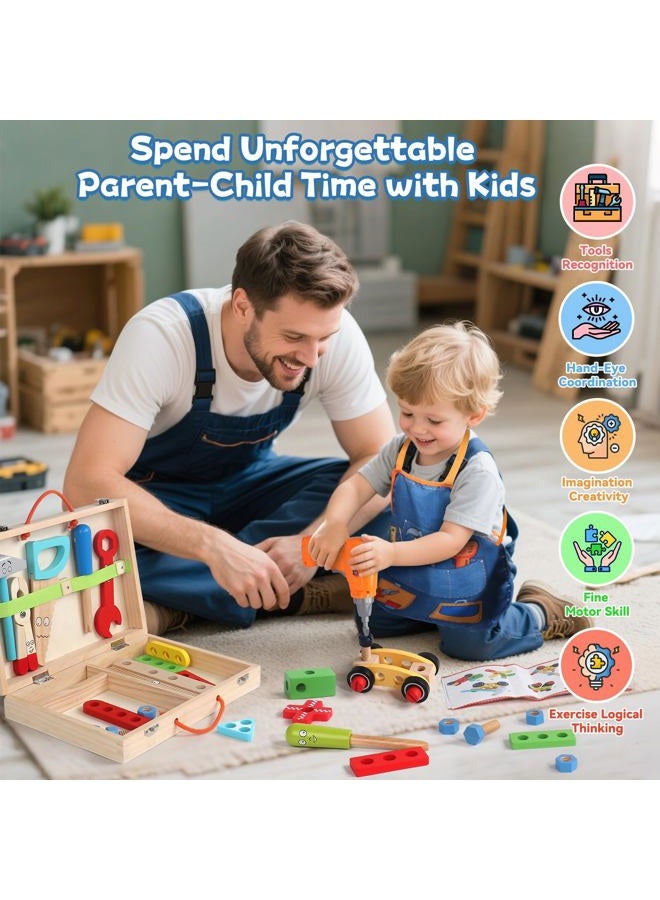 TONZE Kids Tool Set 43 PCS Wooden Toys for 3+ Year Old Boys Girls Prtend Play Tools for Kids with Storage Box - Image 4