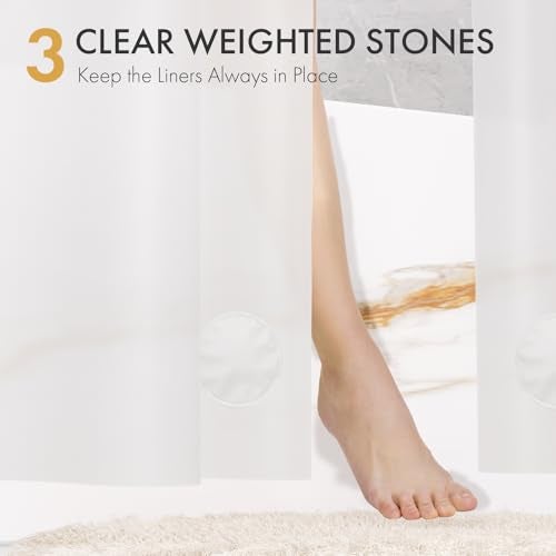 AmazerBath 2 Pack Thin Shower Curtain Liners, 72 x 72 Inches PEVA 3G Shower Curtains with Stones and 12 Grommet Holes, Waterproof Thin Plastic Liners- Frosted - Image 3