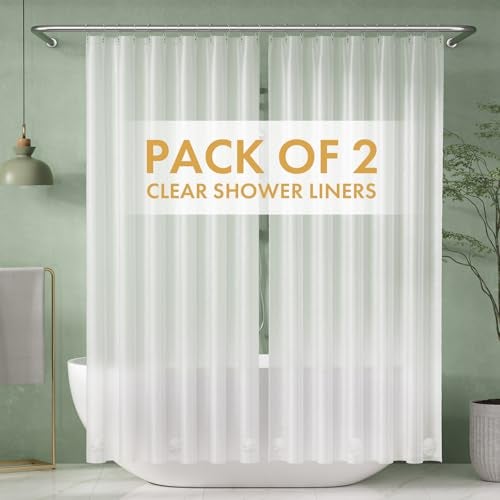 AmazerBath 2 Pack Thin Shower Curtain Liners, 72 x 72 Inches PEVA 3G Shower Curtains with Stones and 12 Grommet Holes, Waterproof Thin Plastic Liners- Frosted - Image 1