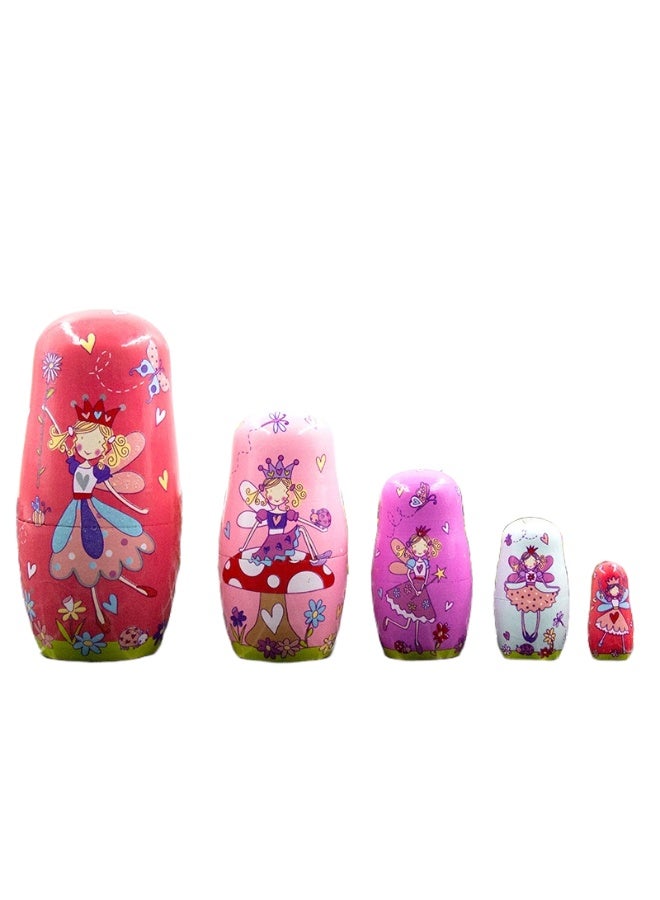 Russian nesting dolls high-quality five-layer pink butterfly girl children's toy wooden craft home decoration - Image 5