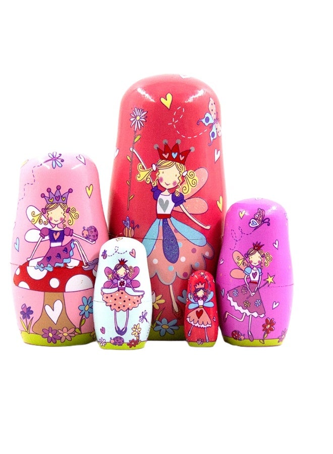 Russian nesting dolls high-quality five-layer pink butterfly girl children's toy wooden craft home decoration - Image 4