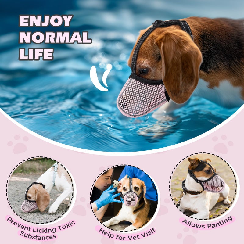 BONTHEE Dog Muzzle,Mesh Soft Muzzle for Small Medium Large Sized Dogs, Breathable Reflective Adjustable Puppy Muzzles with Collar for Scavenging Grooming Biting Chewing,Allows Panting and Drinking(Pink L) - Image 5