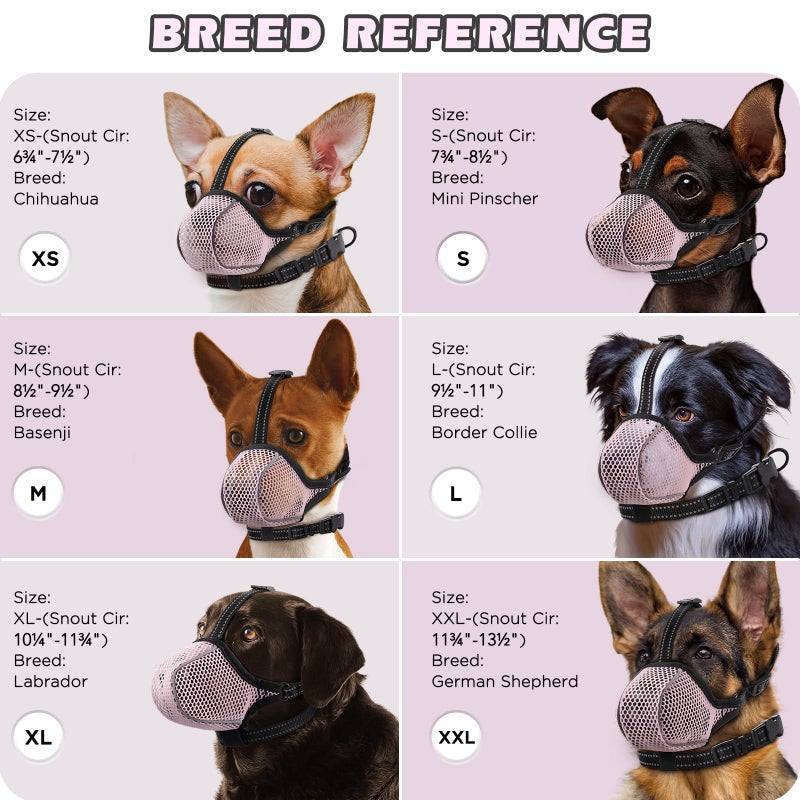 BONTHEE Dog Muzzle,Mesh Soft Muzzle for Small Medium Large Sized Dogs, Breathable Reflective Adjustable Puppy Muzzles with Collar for Scavenging Grooming Biting Chewing,Allows Panting and Drinking(Pink L) - Image 3