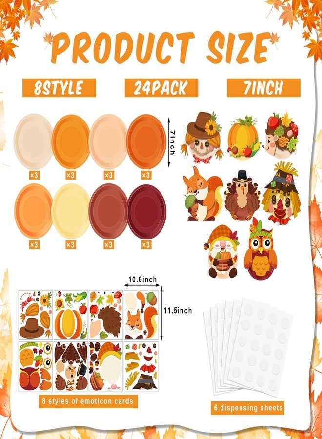 Layhit 24 Pieces Fall Crafts for Kids Fall Plate Craft KitsAutumn Pumpkin Turkey Educational Crafts Thanksgiving DIY Craft Projects for Kids Ages 6-8 8-12 Fall Party Supplies Decorations, 8 Styles - Image 2