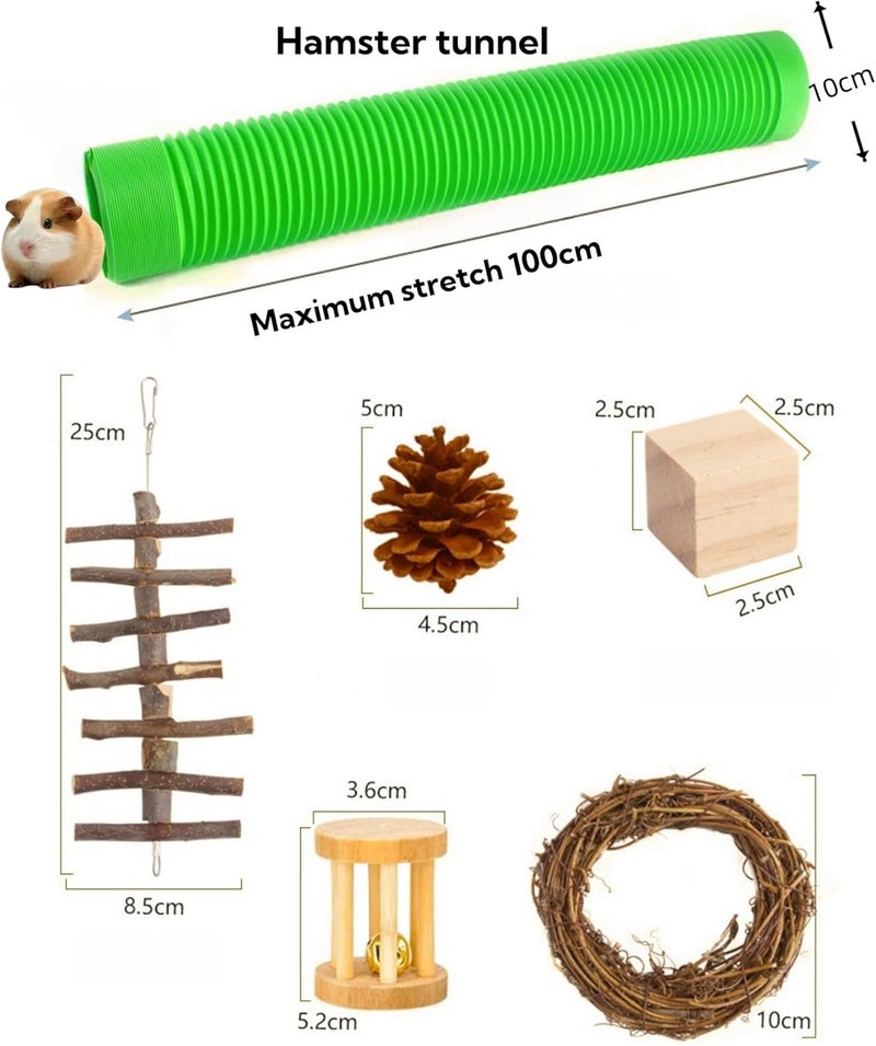 JDLYEVER Hardness boosted processed substance 12-Piece Hamster Toy Set - Fun & Safe Chewing Toys for Hamsters, Rabbits, & Parrots - Includes Wooden Chew Toys, Tunnel, Swing, Dumbbell, Flower Drum, Unicycle, Wooden Sticks for Small Pets Odor resistant - Image 3