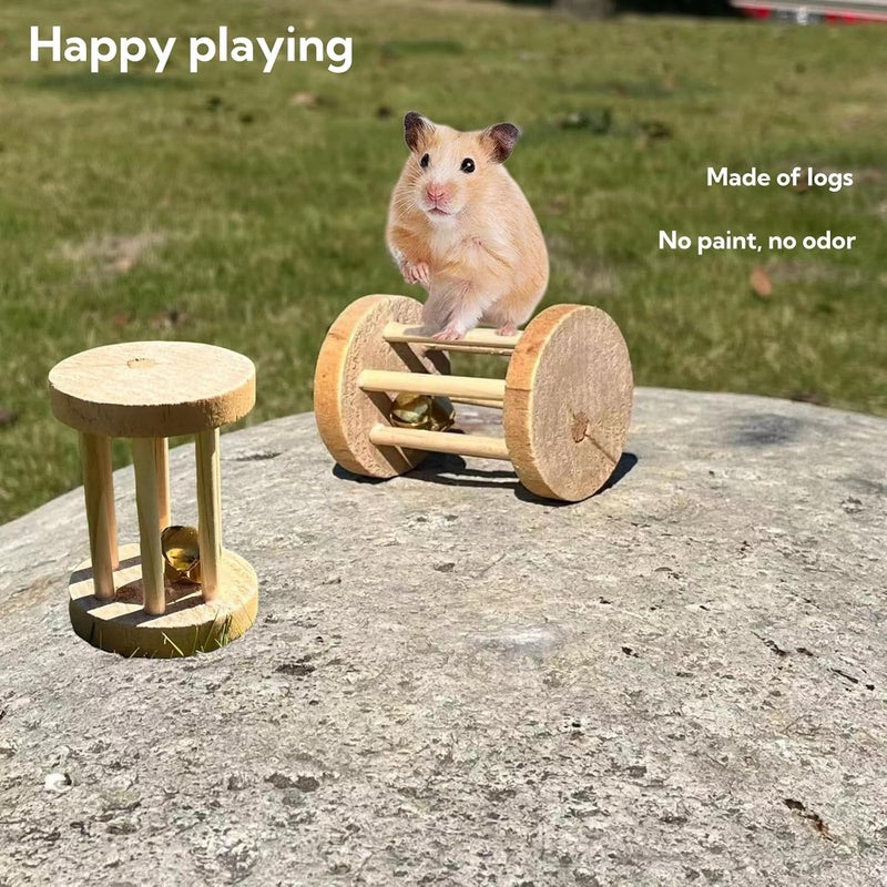 JDLYEVER Hardness boosted processed substance 12-Piece Hamster Toy Set - Fun & Safe Chewing Toys for Hamsters, Rabbits, & Parrots - Includes Wooden Chew Toys, Tunnel, Swing, Dumbbell, Flower Drum, Unicycle, Wooden Sticks for Small Pets Odor resistant - Image 4