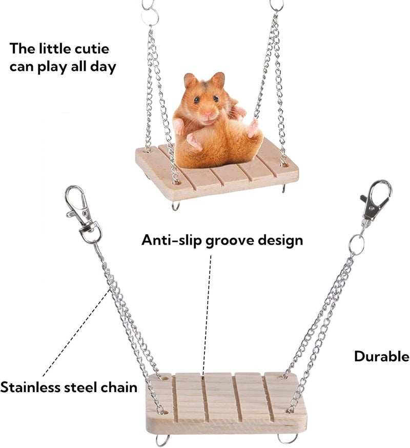 JDLYEVER Hardness boosted processed substance 12-Piece Hamster Toy Set - Fun & Safe Chewing Toys for Hamsters, Rabbits, & Parrots - Includes Wooden Chew Toys, Tunnel, Swing, Dumbbell, Flower Drum, Unicycle, Wooden Sticks for Small Pets Odor resistant - Image 5