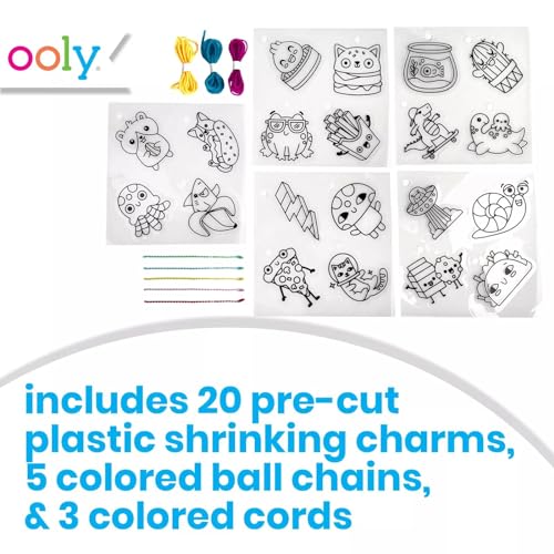 Ooly 28 PC DIY Shrinking Art Kit for Kids, 20 Plastic Pre Cut Charms and More, No Mess Creative Activity Jewelry Making Kit - Fun Friends - Image 2