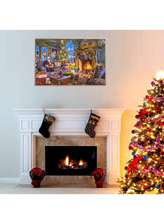 Lavievert Wooden Jigsaw Puzzle 1000 Piece Puzzle for Adults and Kids - Santa Claus, Fireplace, Christmas Tree & Warm Christmas - Image 2