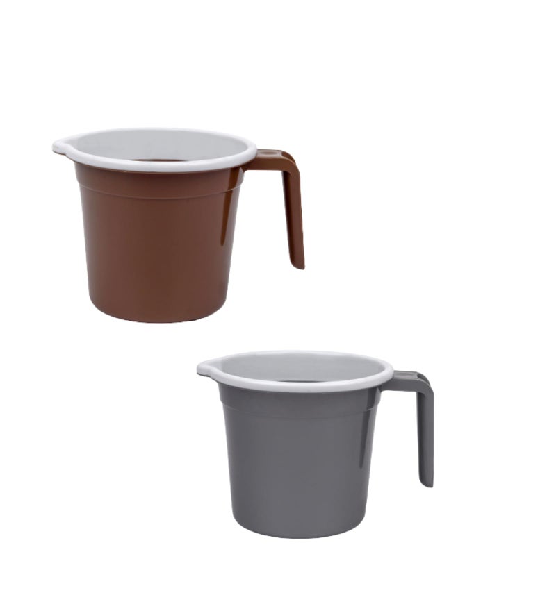 Regalo Plastic Bathroom Mug|Strong Plastic Material & Great Capicity|Size 15 x 15 x 14 CM,Pack of 2,Capicity 1.5 LTR (Round Printed) - Image 1