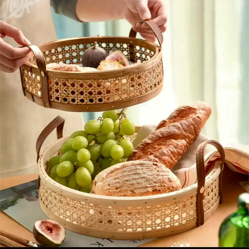 Quesera  Handwoven Rattan Basket/Tray with Leather handles  | Best Price UAE