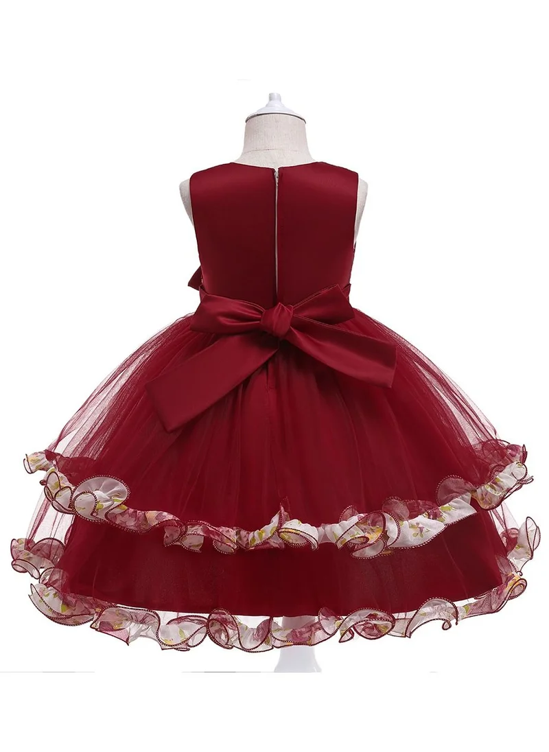 بيبي كلو Frills pattern knee length red party dress for girls