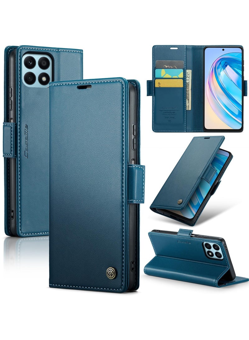 CaseMe Phone Case Luxury PU Leather Design Anti Fingerprint 023 Flip Cover Card Slot Holder Cover For Honor X8A (Blue) - Image 1