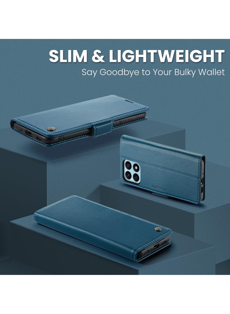 CaseMe Phone Case Luxury PU Leather Design Anti Fingerprint 023 Flip Cover Card Slot Holder Cover For Honor X8A (Blue) - Image 3