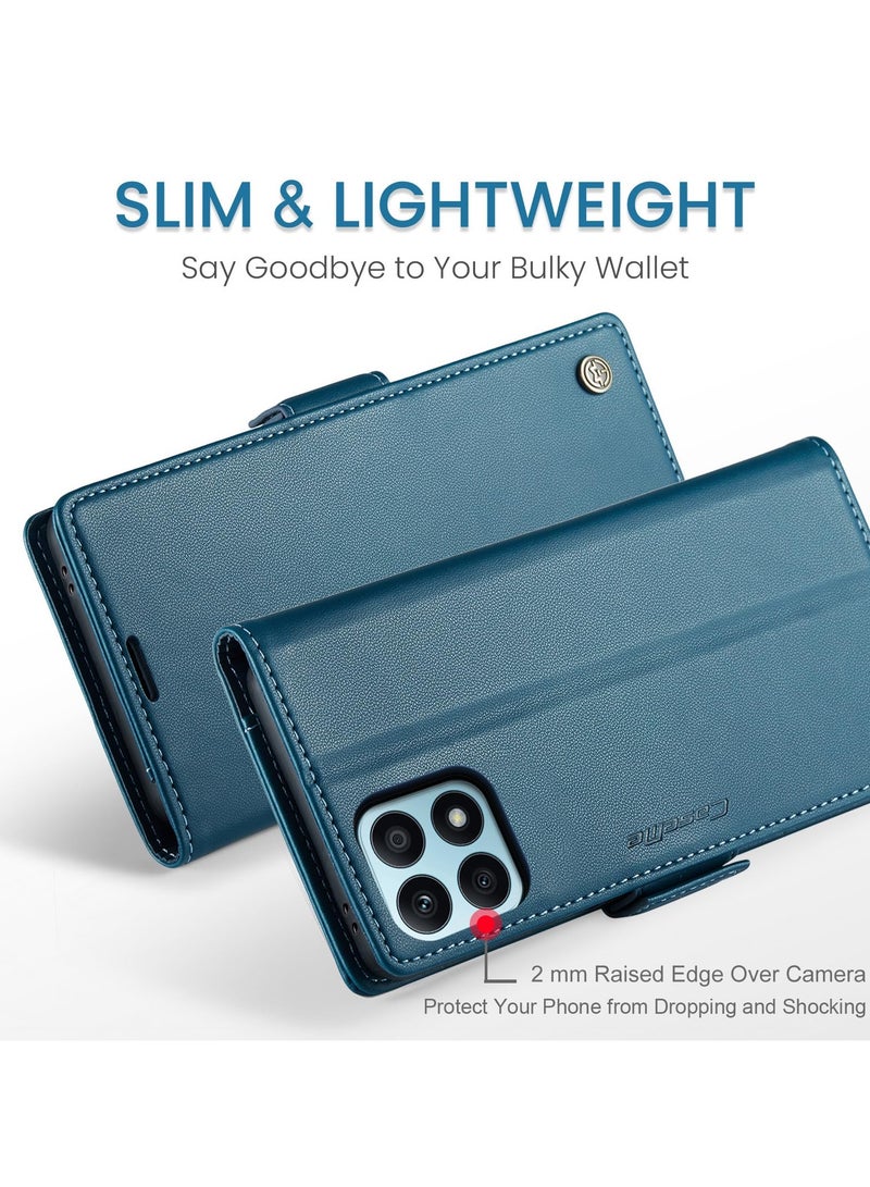 CaseMe Phone Case Luxury PU Leather Design Anti Fingerprint 023 Flip Cover Card Slot Holder Cover For Honor X8A (Blue) - Image 4