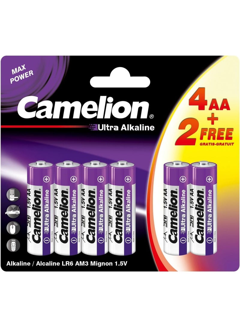 Camelion Ultra Alkaline Batteries LR6 AA Mignon – Powerful, versatile, long-lasting - 4+2 Free Pack - Image 1