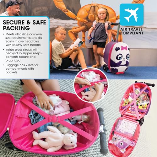 KIDDIETOTES Ride-On Scooter Suitcase for Kids – Hardside Lightweight Carry-On Luggage with Foldable Scooter, LED Wheels, Travel Fun for Toddlers & Children - Image 4