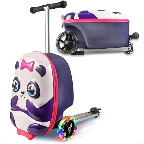 KIDDIETOTES Ride-On Scooter Suitcase for Kids – Hardside Lightweight Carry-On Luggage with Foldable Scooter, LED Wheels, Travel Fun for Toddlers & Children - Image 5
