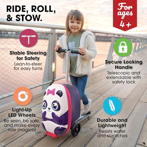 KIDDIETOTES Ride-On Scooter Suitcase for Kids – Hardside Lightweight Carry-On Luggage with Foldable Scooter, LED Wheels, Travel Fun for Toddlers & Children - Image 2