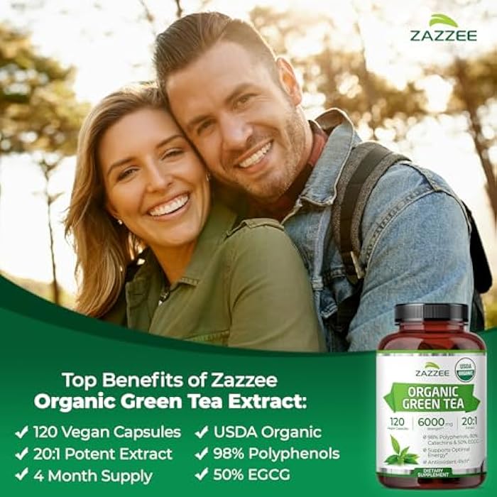 Zazzee USDA Organic Green Tea 20:1 Extract, 50% EGCG, 98% Polyphenols, 80% Catechins, 120 Vegan Capsules, 4 Month Supply, Antioxidant, Metabolism & Energy Support, Non-GMO, All-Natural, Made in USA - Image 4