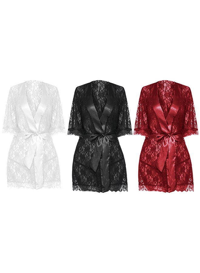 MARGOUN 3 Pack Womens Medium Size Robes Babydoll Robe Transparent Lace Deep V-Neck Short Lingerie Sleepwear Soft Kimono Bathrobe Dressing Gown Nightwear /M(bust 84-88/waist 68-72/hip 92-96) - Image 3