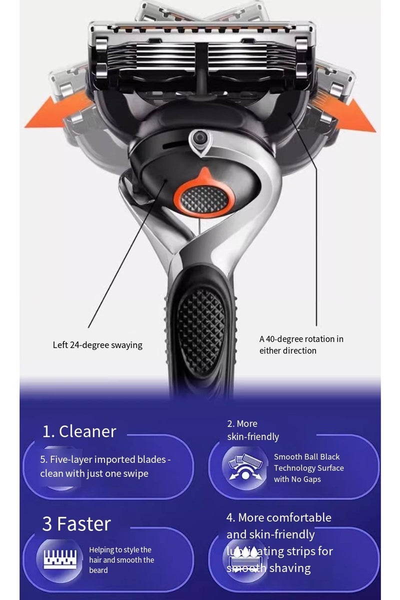 كيو زد ماكينة حلاقة يدوية مستوردة من ألمانيا بخمس طبقات، شفرة حلاقة رجالية مستوردة بخمس طبقات، سكين حلاقة أصلع - Image 2