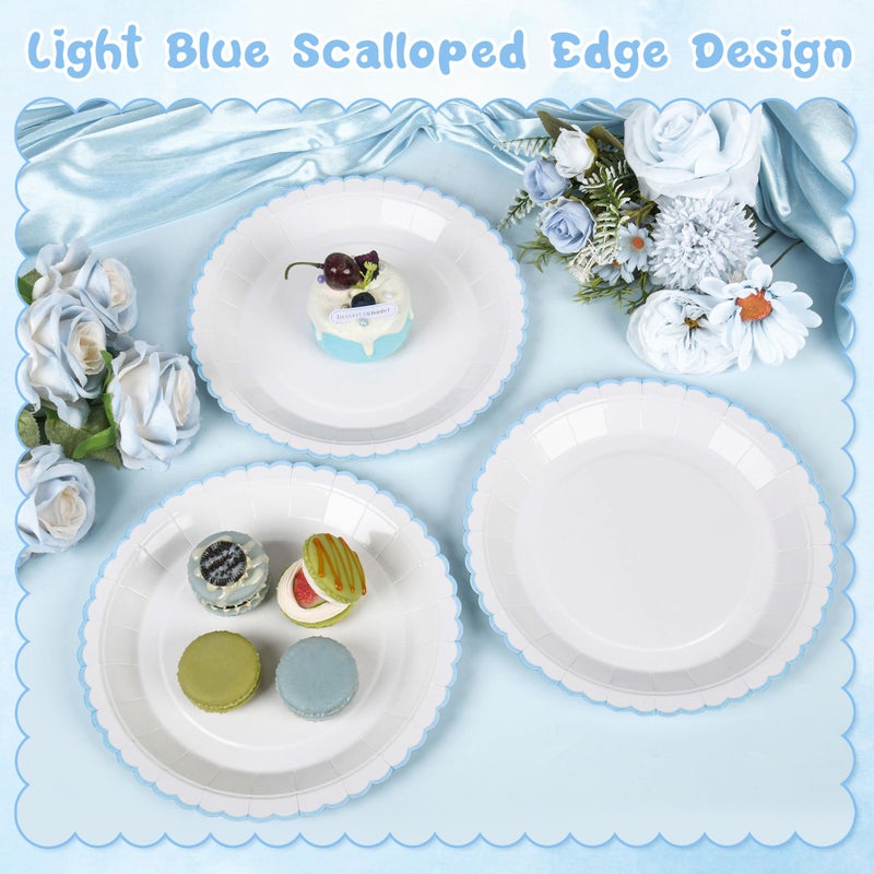 ZUQMZUQ 30 Pcs Blue and White Paper Plates, 9 Inch Baby Shower White Dinner Plates, Baby Blue Scalloped Paper Plates Party Supplies for Baby boy Shower, Wedding, Birthday, Bridal Shower - Image 4