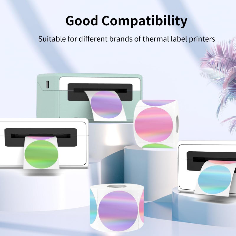Yegawen 3" Circle Holographic Thermal Label Stickers, Round Printable Labels Rainbow Glitter Thermal Printer Sticker for Gift Wrapping- Spring Color/ 4 Colors - Image 3