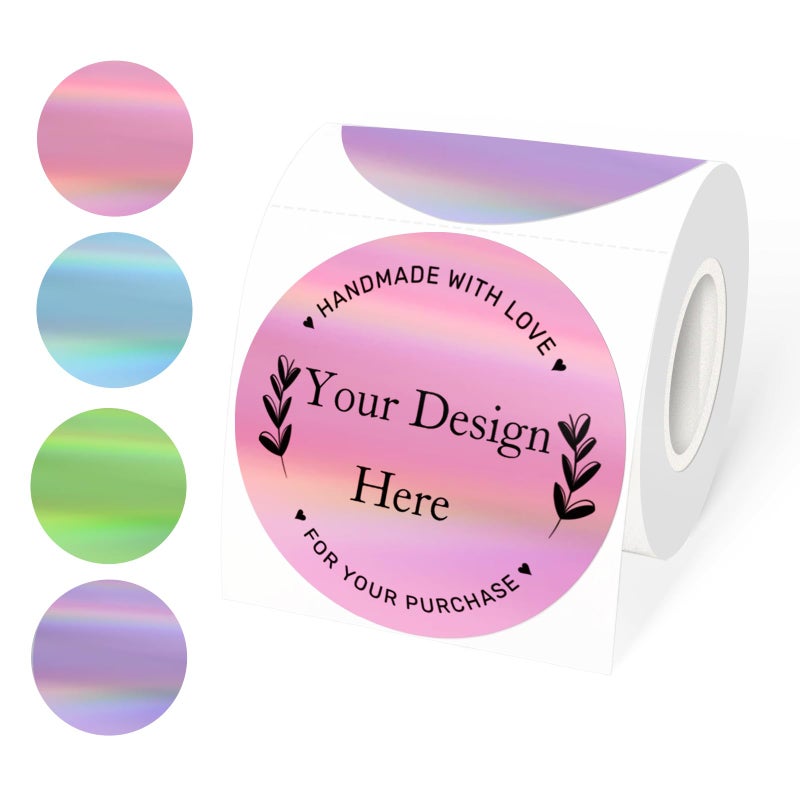 Yegawen 3" Circle Holographic Thermal Label Stickers, Round Printable Labels Rainbow Glitter Thermal Printer Sticker for Gift Wrapping- Spring Color/ 4 Colors - Image 1