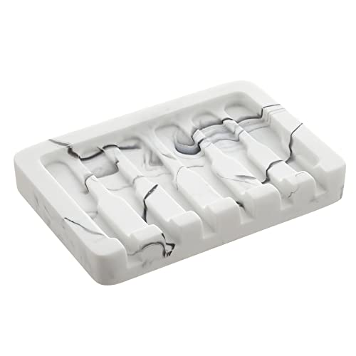 INIUNIK Self Draining Soap Dish - Marble Look Soap Holder Tray Savers Box Container Sponge Holder for Bathroom Shower Kitchen, White - Image 2