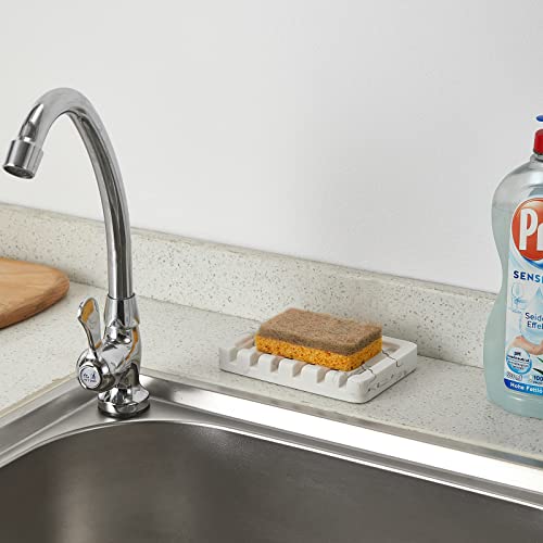 INIUNIK Self Draining Soap Dish - Marble Look Soap Holder Tray Savers Box Container Sponge Holder for Bathroom Shower Kitchen, White - Image 5