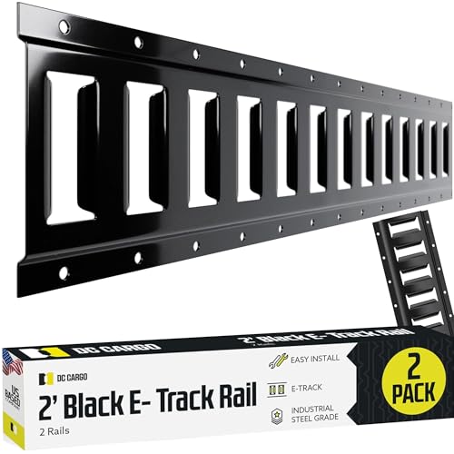 مجموعة سكة ربط DC Cargo Mall E Track 2 2 عبوة للمرائب والشاحنات والمقطورات وربط الدراجات النارية وتركيبات ATV مطلية بالبودرة باللون الأسود لتأمين الحمولة الثقيلة حتى 2000 رطل