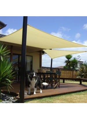 GREEN LIFE INDUSTRIES WATERPROOF SHADE SAIL 10 FT X 10FT X 10FT 90 SUN SHADE UV BLOCK for CANOPY AWNING OUTDOOR PATIO CAR PARKING GARDEN BELCONY TENT TERRACE TRIANGLE BEIGE  - Image 2