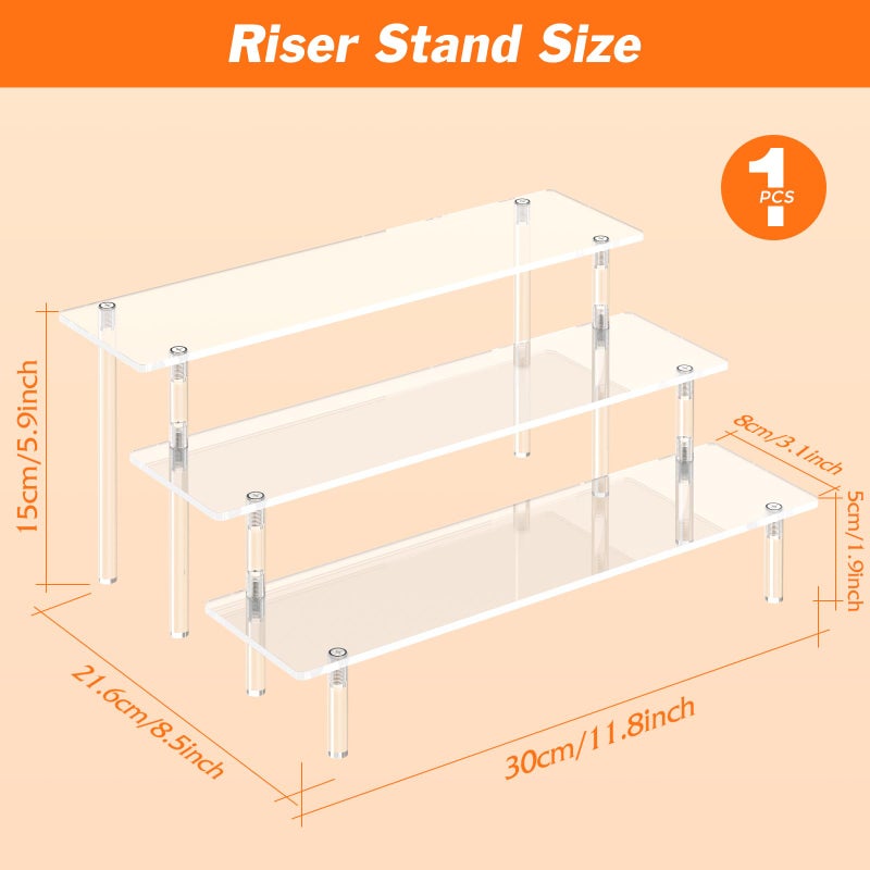 Dooiclear 3 Tier Acrylic Display Risers, Large Perfume Organizer Stand, Clear Cupcake Stand Holder, Display Shelves for Figurines, Dessert Shelf for Party, Risers Display Stand for Decoration (1 Pack) - Image 2