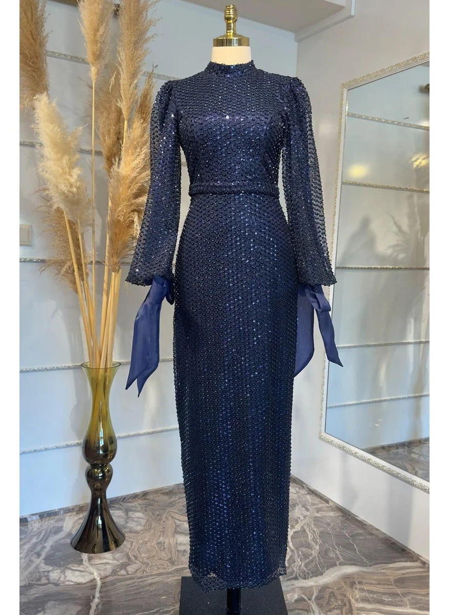 Esilanur Sude Hijab Evening Dress Navy Blue