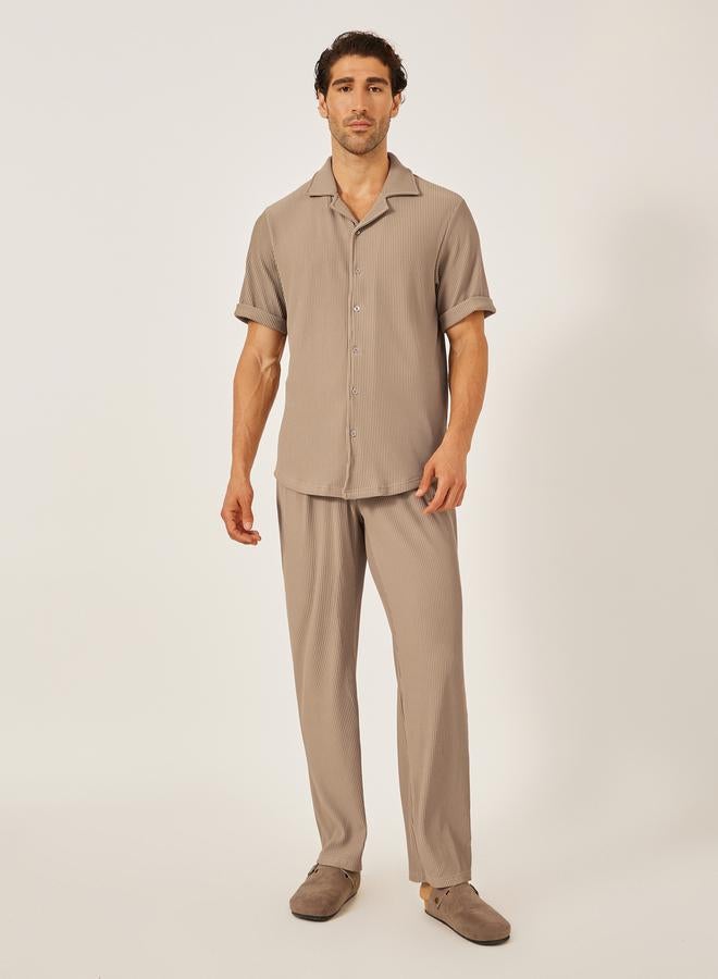 Styli Textured Ribbed Knit Relaxed Fit Shirt and Pants Co-Ords  - Image 1