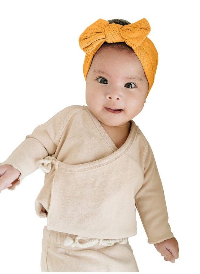 Syga Baby Girls Jacquard Soft Nylon Headbands Hairbands Hair Accessories Bow Headband For Newborns Infants Toddlers And Kids 0 3 Years (Yellow)  - Image 2