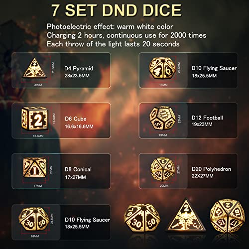 EXCECAR Rechargable DND Dice Set Light Up Dice 7PCS Glowing LED Dice Electronic Dices DD Polyhedral Dice Set for RPG Role Playing Table Game - Image 5