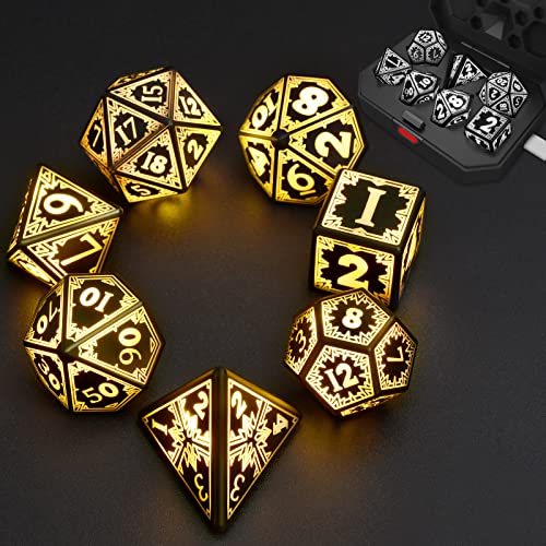 EXCECAR Rechargable DND Dice Set Light Up Dice 7PCS Glowing LED Dice Electronic Dices DD Polyhedral Dice Set for RPG Role Playing Table Game - Image 1