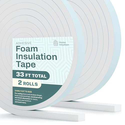 HOME INTUITION 33 Feet Weather Stripping Seal for Doors and Windows Insulation Strip Weatherproof Self Stick Seal 3/16" x 3/8" Soundproof High Density Foam Insulation Tape Adhesive - Image 1