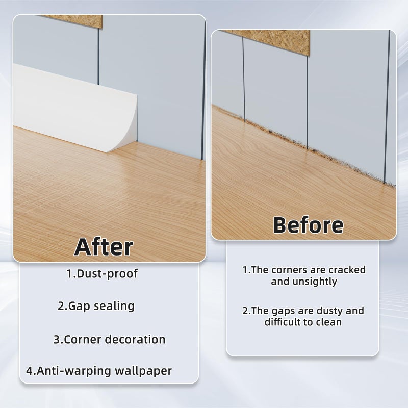 Conwang 118" Flexible L-Shaped Quarter Round,Bendable Trim Molding,Double-Sided Self Adhesive Peel and Stick Silicone Trim for Floor Edge,Wall Corner,Stairs,Cabinet and Tub Edge,0.6"(W)Ã—0.6"(H),White - Image 4