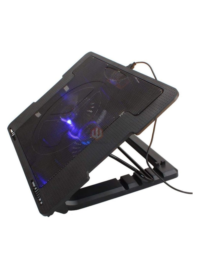 Generic Adjustable Laptop Stand with 2 Fans and USB Port, LED Light Cooling Base for 9-17 Inch Laptop  - Image 1