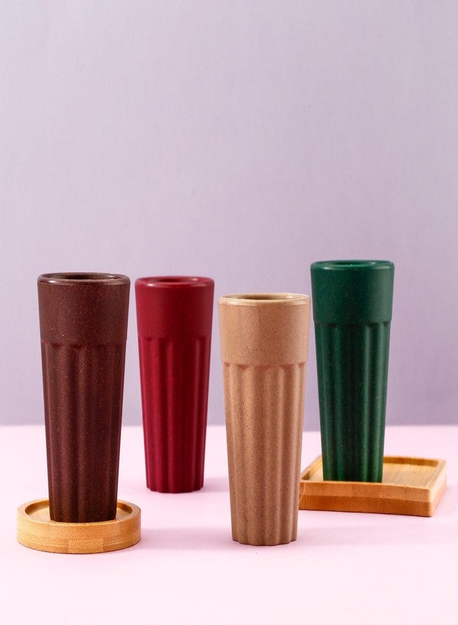Clazkit Set of 4 Earth-Friendly Cutting Chai Cups|100 ml|Coffee Cup Made with Rice Husk & Bamboo Fibers|Microwave Safe Tea Set|Hot & Cold Coffee Mug, Milk & Tea Cup Set|Multicolour - Image 3