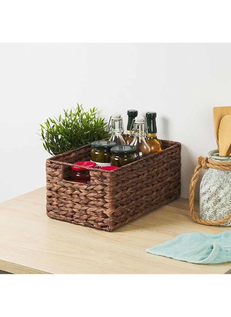 Homesmiths Small Water Hyacinth Storage Basket with Handle Brown 33.6 x 23 x 15 cm  - Image 2