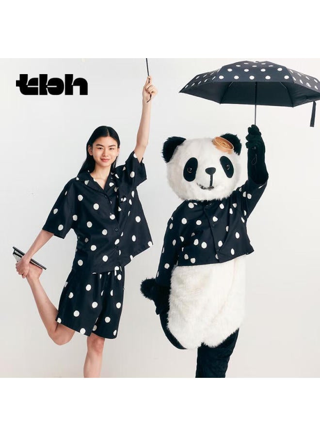 tbh Tianxiepai Home Panda Puff Tencel Cotton Loungewear Set, Uni Summer Wearable Pajamas, Long Polka Dot, Size S - Image 3
