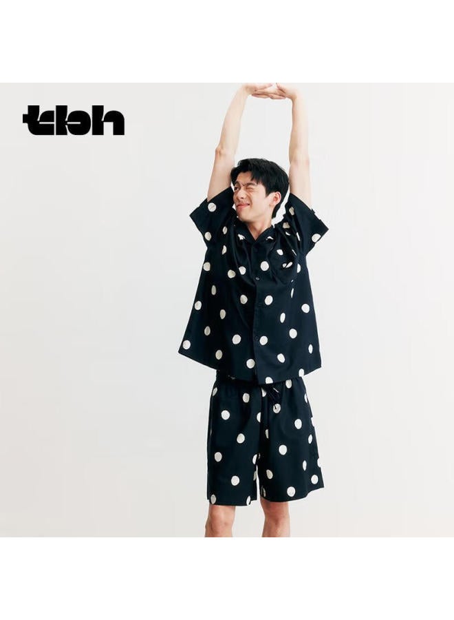 tbh Tianxiepai Home Panda Puff Tencel Cotton Loungewear Set, Uni Summer Wearable Pajamas, Long Polka Dot, Size S - Image 1