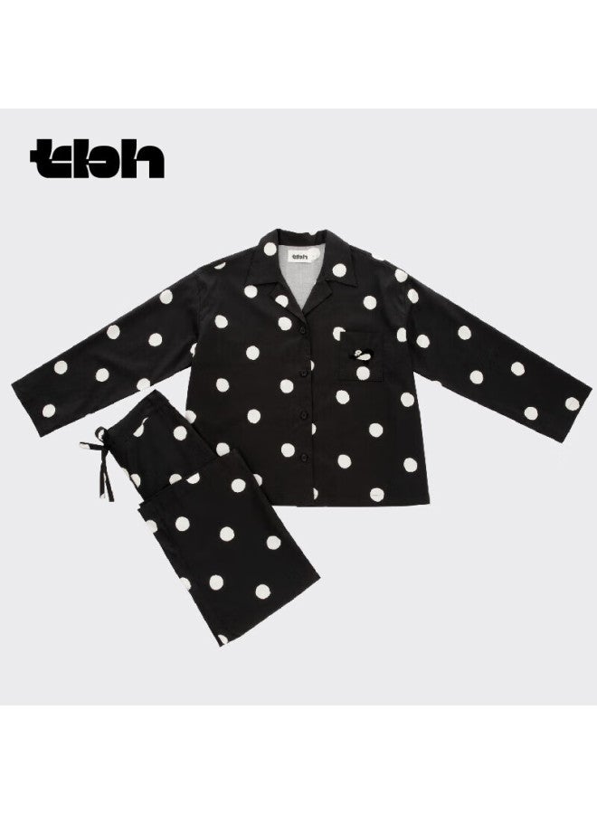 tbh Tianxiepai Home Panda Puff Tencel Cotton Loungewear Set, Uni Summer Wearable Pajamas, Long Polka Dot, Size S - Image 4