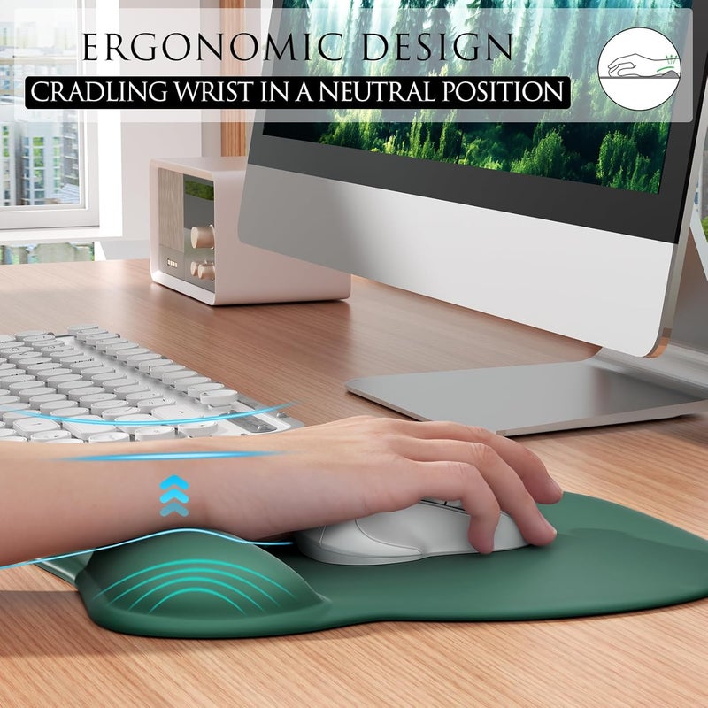 Ergonomic Mouse Pad with Gel Wrist Rest, 9.4 x 8.1 in, Forest Green | Ergonomic Shape Design, Multiple Pattern Options, Gel Wrist Comfort, Smooth Lycra Surface, Non-Slip PU Base - Image 3
