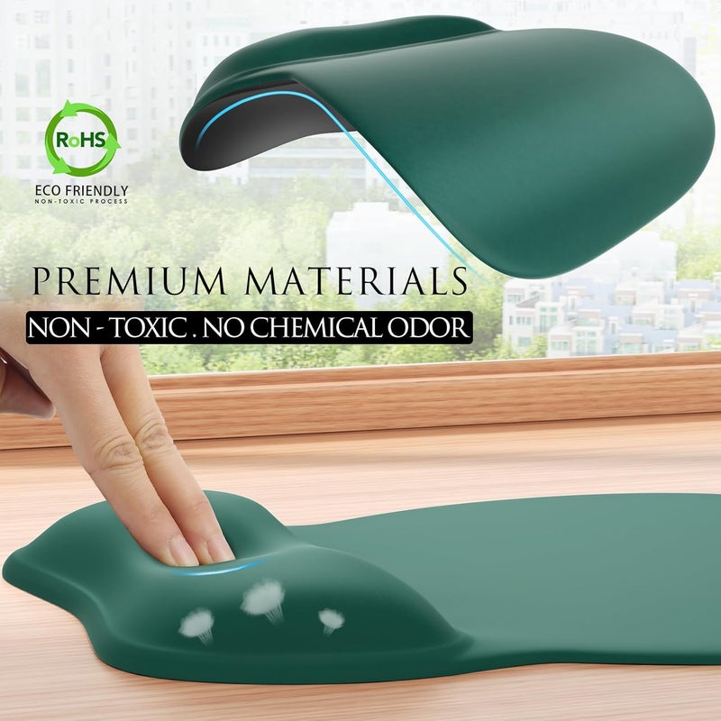 Ergonomic Mouse Pad with Gel Wrist Rest, 9.4 x 8.1 in, Forest Green | Ergonomic Shape Design, Multiple Pattern Options, Gel Wrist Comfort, Smooth Lycra Surface, Non-Slip PU Base - Image 5